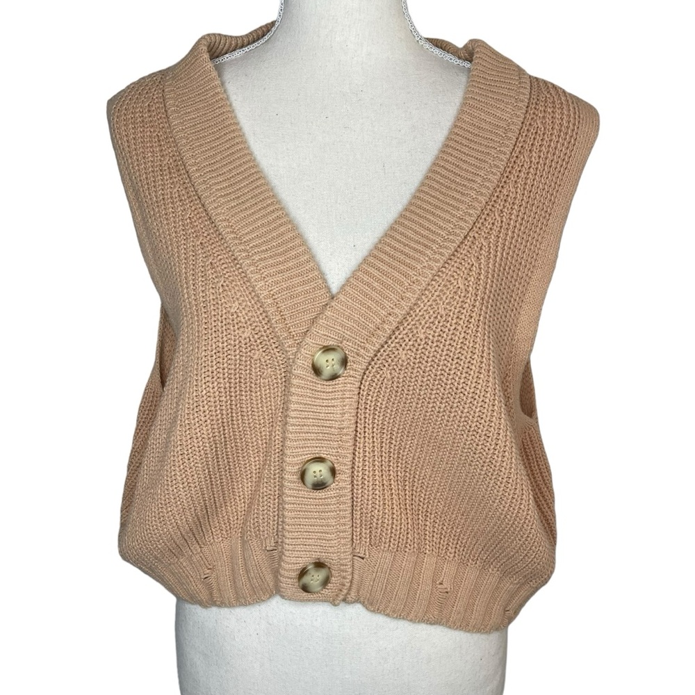 BDG Tan Knit Button-Up Vest